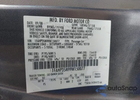 2009 Ford Focus Se из США, поврежденный, VIN 1FAHP35N99W150077